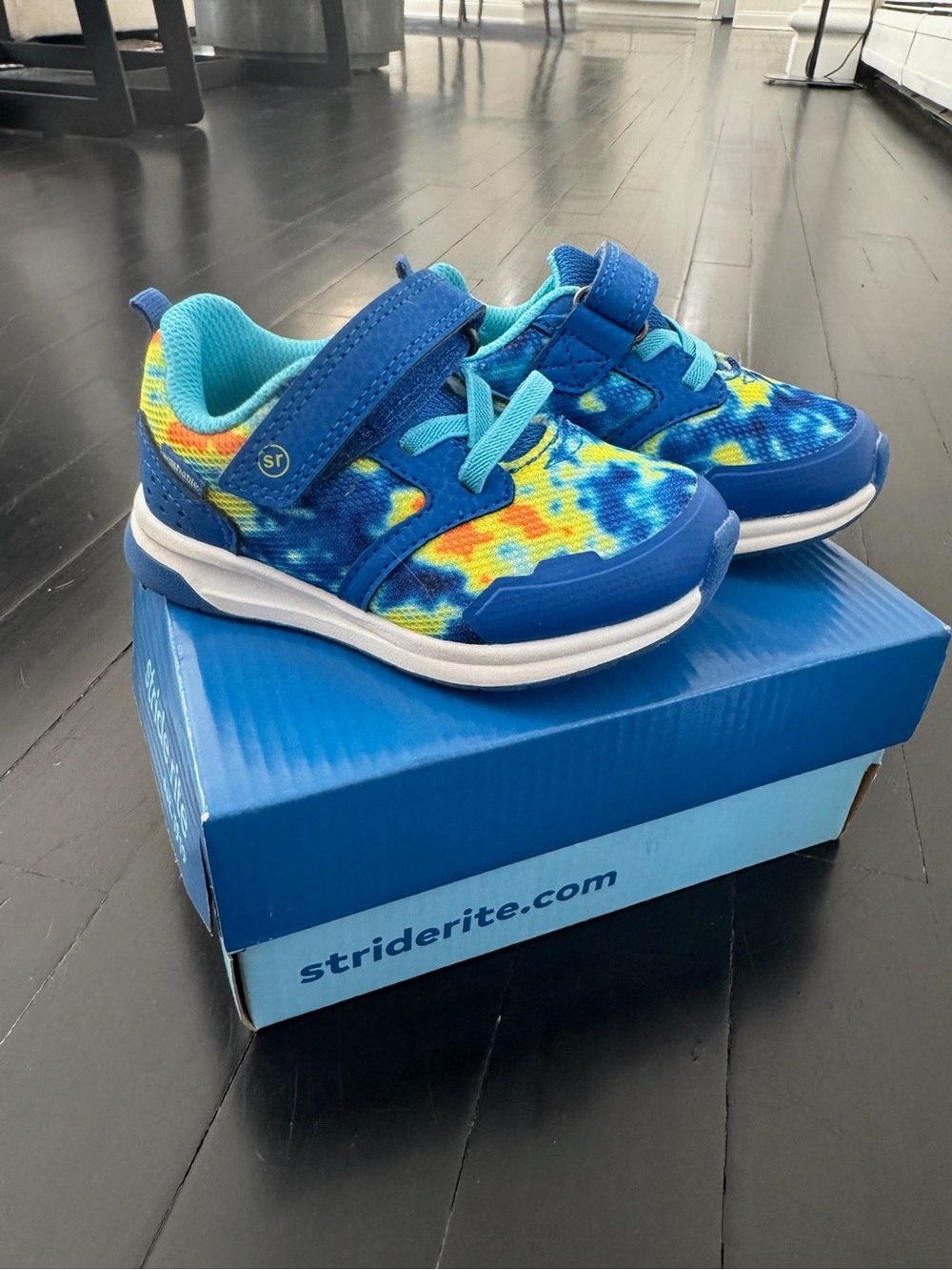 Stride Rite Blue Tie-Dye Kids Sneakers with Aqua Accents